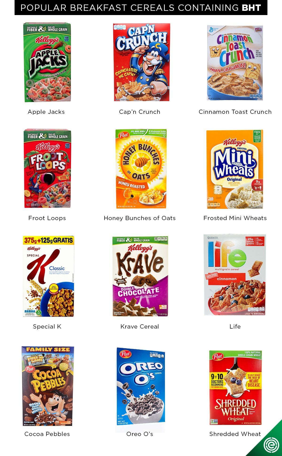 Boxes of cereal containing food additives