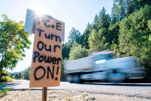 Sign in Calistoga, Calif. in October of 2019 calling on PG&E to turn the power back on