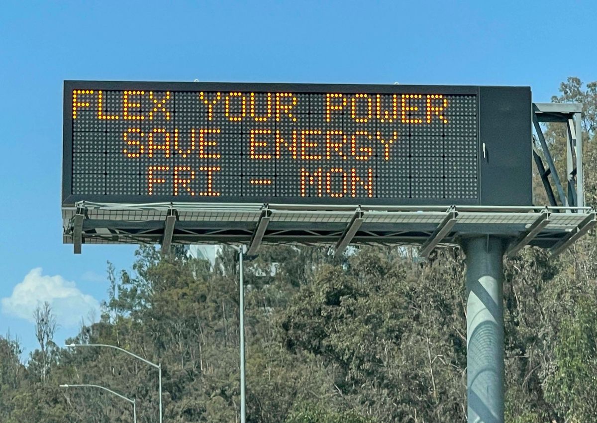 2021 CalTrans sign in Montery Park, Calif. calling for people to flex their power during the week