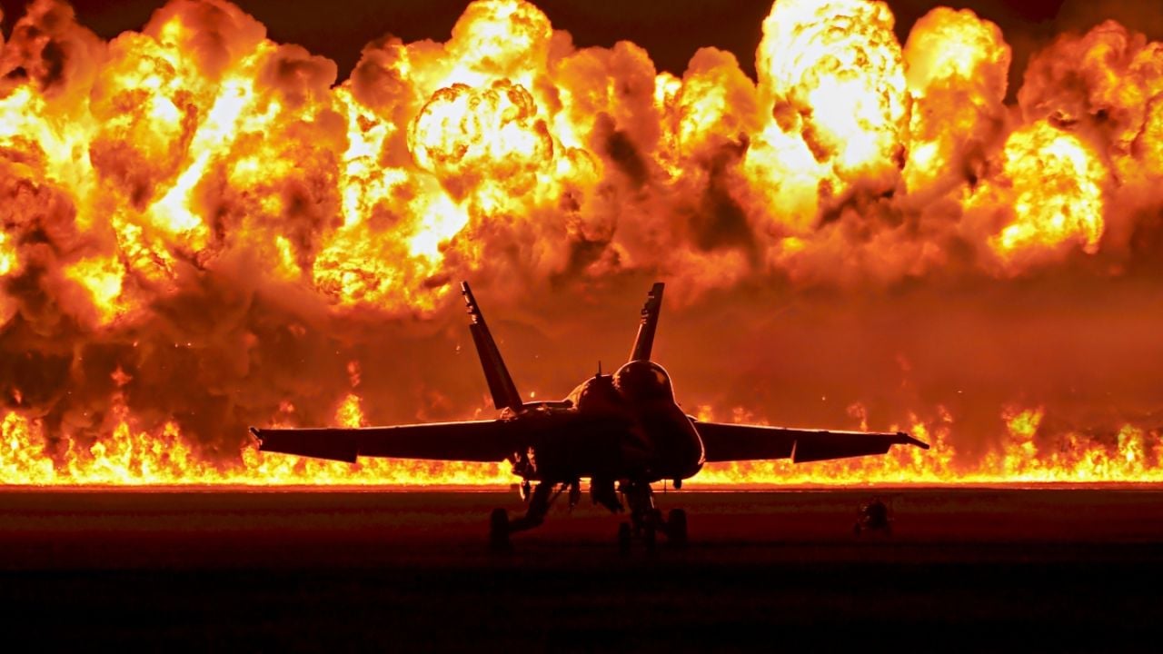 Fighter jet in flames