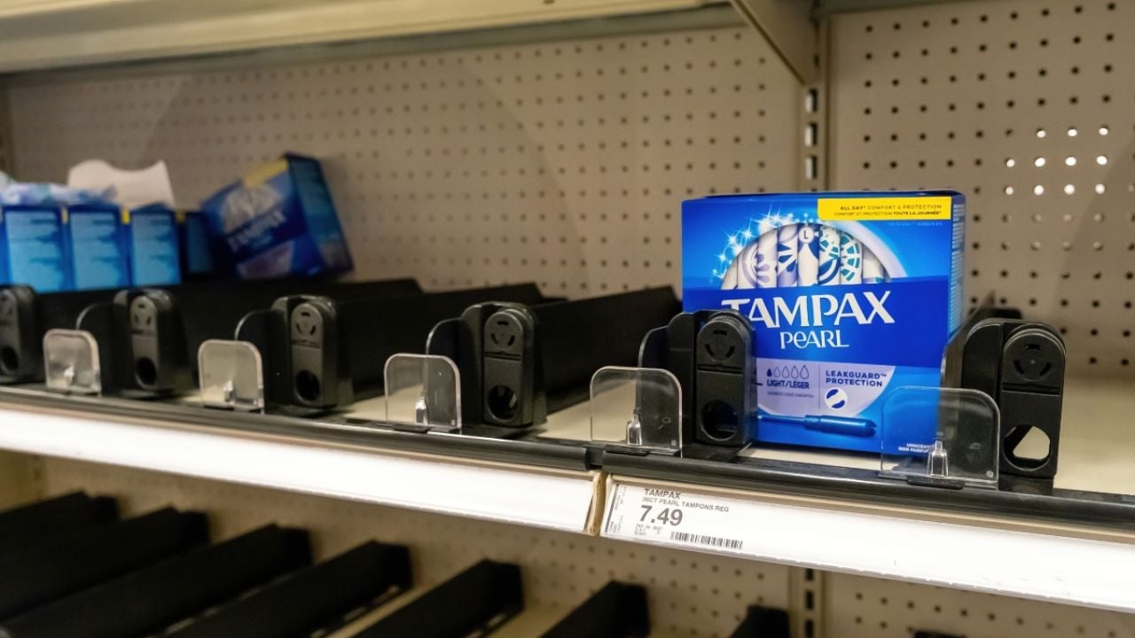Empty tampon aisle shelves